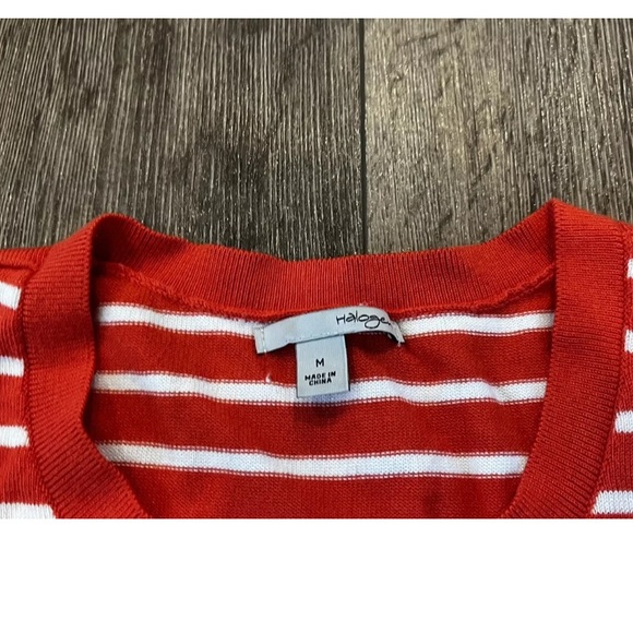 Halogen Cardigan Sweater Women's Size Medium Orange White Stripe Button Up - Picture 3 of 7
